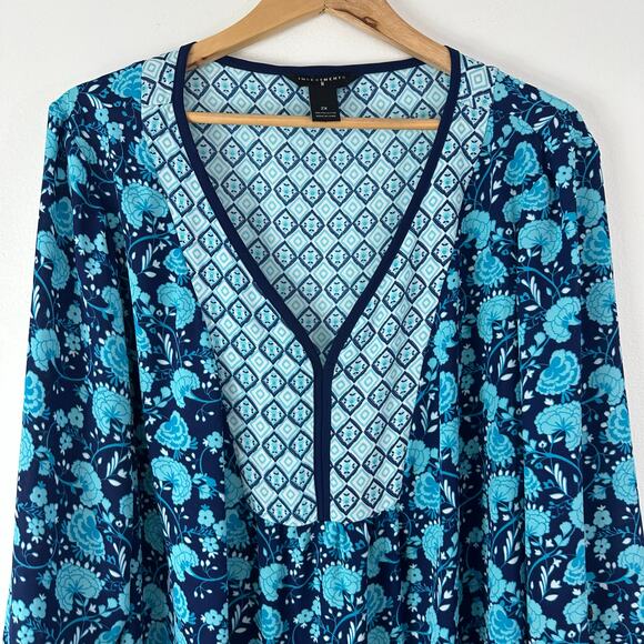 Investments II Womens Plus Blue Multi Colored V Neck Top 2X Lightweight Colorful - Picture 3 of 5